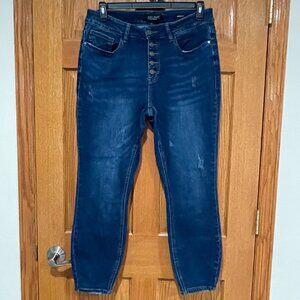 JUDY BLUE Skinny Fit Women's 14W 14 High Rise Dark Buttons Blue Denim Jeans EUC